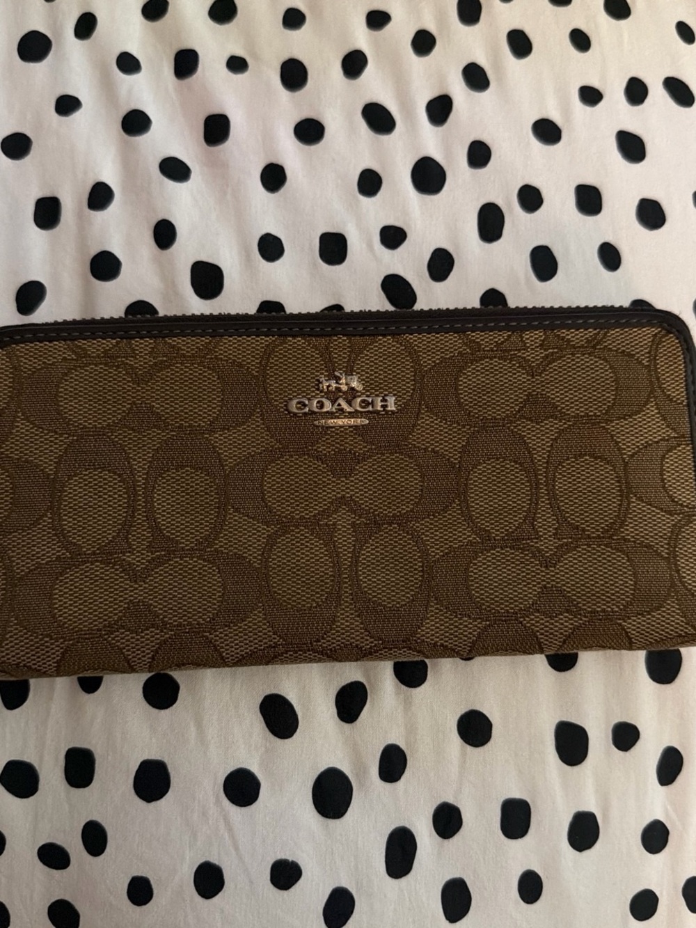 Coach Brown Signature Canvas Zip Card Holder Wallet